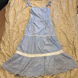 Shabby Chic Mommy & Me Swiss Dot Blue and White Stripe Tiered Maxi Dress